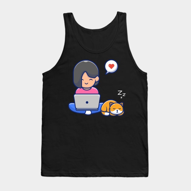 Cute girl operating laptop cartoon Tank Top by Catalyst Labs